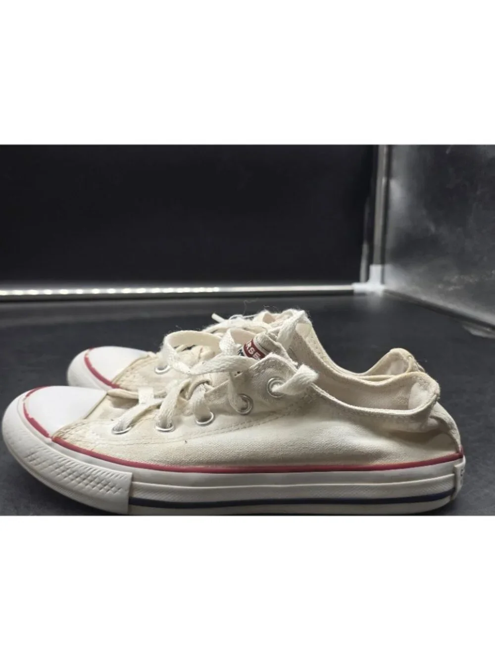 Converse All Star Shoes Kids Size 1 White Low Top Sneakers 3J256 Damage Stains